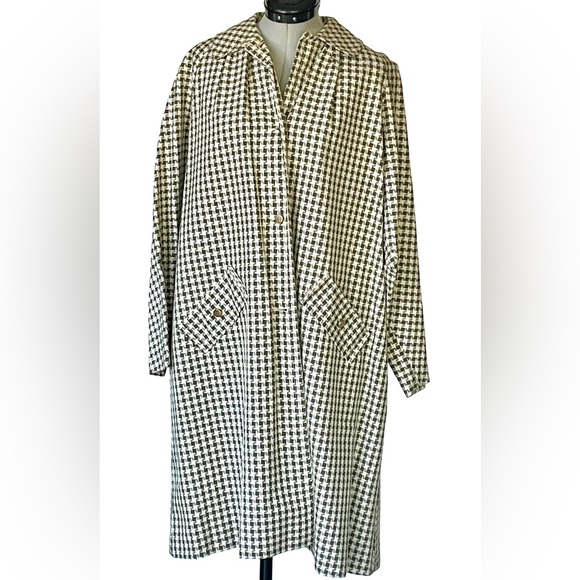 Debutogs Jackets & Blazers - Vintage checkered swingcoat/trench, Drk olive green and white, pockets, GUC